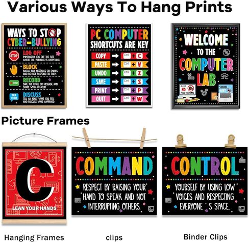 19pcs Computer Lab Poster Computer Science Posters Classroom Rules Decorations Inspirational Technology Digital Keyboard Shortcuts Education Chart PC Decor Wall Art Back to School Teacher Supplies in Saudi Arabia