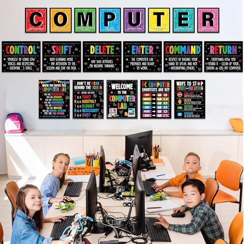 19pcs Computer Lab Poster Computer Science Posters Classroom Rules Decorations Inspirational Technology Digital Keyboard Shortcuts Education Chart PC Decor Wall Art Back to School Teacher Supplies in Saudi Arabia