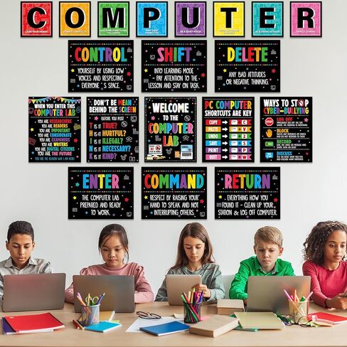 19pcs Computer Lab Poster Computer Science Posters Classroom Rules Decorations Inspirational Technology Digital Keyboard Shortcuts Education Chart PC Decor Wall Art Back to School Teacher Supplies in Saudi Arabia