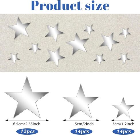 Acrylic Stars Mirror Wall Stickers, 40 PCS Small Mirrors for Crafts Mini 3D Mirror Sticker Removable Wall Decal Mirrors 3 Sizes Mosaic Tiles for DIY Crafts, Jewelry Making, Home Party Walls Decor in Saudi Arabia