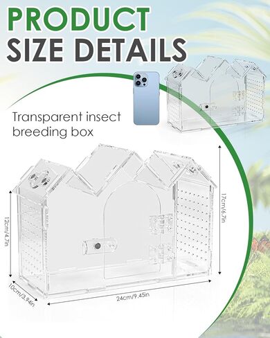 Jumping Spider Enclosure with Magnetic Front Door & Ventilation - 9.5"x3.9"x6.7" Acrylic Terrarium Habitat for Tarantulas, Mantis, Geckos & Reptiles in Saudi Arabia