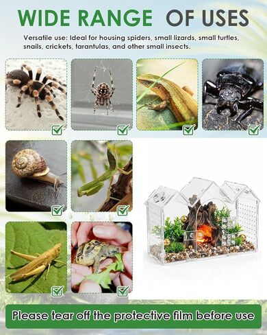 Jumping Spider Enclosure with Magnetic Front Door & Ventilation - 9.5"x3.9"x6.7" Acrylic Terrarium Habitat for Tarantulas, Mantis, Geckos & Reptiles in Saudi Arabia