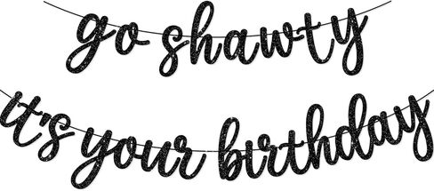 Go Shawty It's Your Birthday Banner, Hip Hop Birthday Party Decorations Supplies, Rap Theme Bday Bunting Sign, Pre-strung, Photo Props (Black) in Saudi Arabia