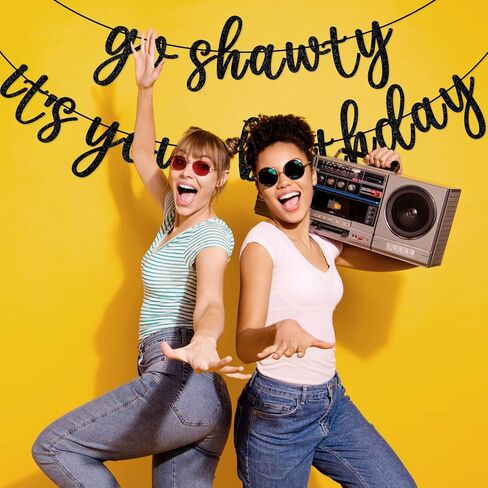 Go Shawty It's Your Birthday Banner, Hip Hop Birthday Party Decorations Supplies, Rap Theme Bday Bunting Sign, Pre-strung, Photo Props (Black) in Saudi Arabia