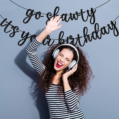 Go Shawty It's Your Birthday Banner, Hip Hop Birthday Party Decorations Supplies, Rap Theme Bday Bunting Sign, Pre-strung, Photo Props (Black) in Saudi Arabia