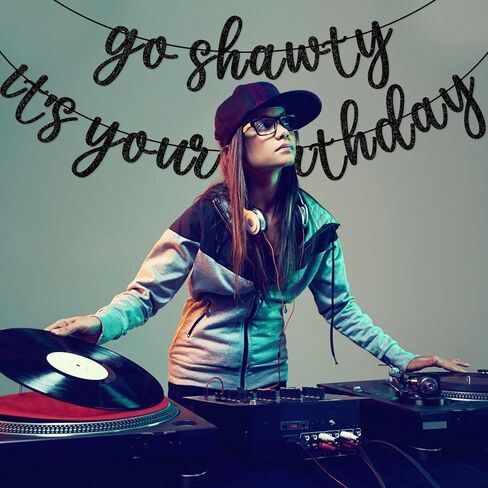 Go Shawty It's Your Birthday Banner, Hip Hop Birthday Party Decorations Supplies, Rap Theme Bday Bunting Sign, Pre-strung, Photo Props (Black) in Saudi Arabia