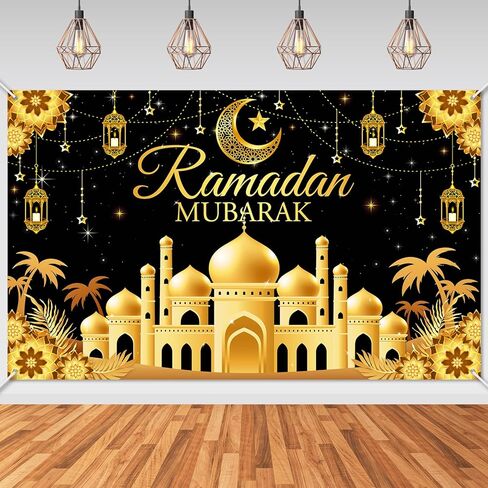 Avezano رمضان مبارك ديكورات خلفية راية 6 × 3.6 قدم مسلم رمضان شهر صورة خلفية للمنزل مسلم عيد الطرف لوازم داخلي في الهواء الطلق، أخضر in Kuwait