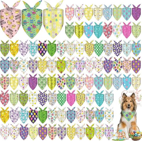 100 Pcs Easter Dog Bandanas Bulk Spring Pet Scarves Fresh Adjustable Bibs for X-M-L Dogs Washable Holiday Puppy Kerchief for Groomers Shelters in Saudi Arabia