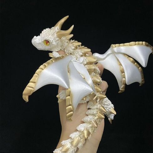3D Printed Wyvern Dragon with Wings Multi-Jointed Movable Simulation Model Gift Desktop Ornaments Toys (Golden) in Kuwait