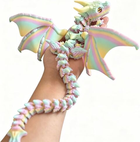 3D Printed Wyvern Dragon with Wings Multi-Jointed Movable Simulation Model Gift Desktop Ornaments Toys (Golden) in Kuwait