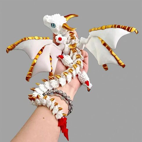 3D Printed Wyvern Dragon with Wings Multi-Jointed Movable Simulation Model Gift Desktop Ornaments Toys (Golden) in Kuwait