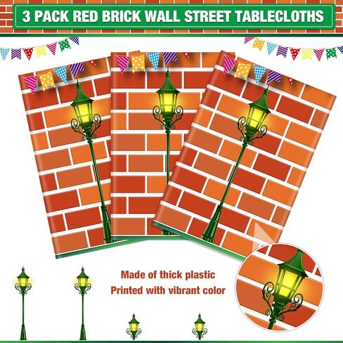 Funrous Red Brick Wall Street Party Decorations Cartoon Street Birthday Plastic Tablecloth 54 x 108 Inch Disposable Waterproof Rectangle Table Cover for Cartoon Friends Themed Birthday Party Supplies in Saudi Arabia
