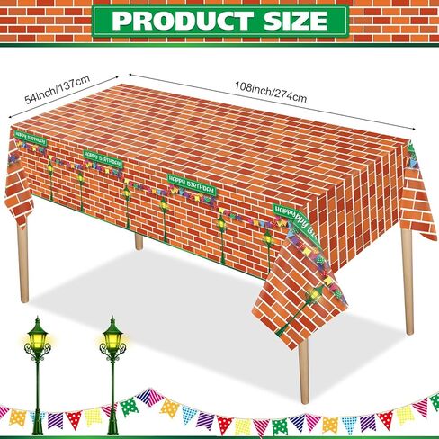 Funrous Red Brick Wall Street Party Decorations Cartoon Street Birthday Plastic Tablecloth 54 x 108 Inch Disposable Waterproof Rectangle Table Cover for Cartoon Friends Themed Birthday Party Supplies in Saudi Arabia