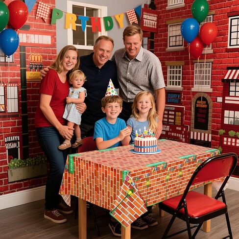 Funrous Red Brick Wall Street Party Decorations Cartoon Street Birthday Plastic Tablecloth 54 x 108 Inch Disposable Waterproof Rectangle Table Cover for Cartoon Friends Themed Birthday Party Supplies in Saudi Arabia