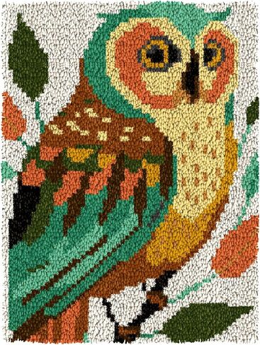 LAPATAIN Latch Hook Kits for Adults,Owl Pattern Color Printed Canvas DIY Rug Kits Carpet Embroidery Sofa Cushion,Beginners Handmade Needlework Crafts Home Decoration 20.5x15inch LT2 in Saudi Arabia