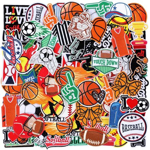 Boao 100 Pcs Sports Iron on Patches Bulk Embroidered Football Baseball Soccer Basketball Patches Mixed Sport Sew on Applique Repair for Backpack Hat Clothes Pants Jeans DIY Crafts Accessories in Saudi Arabia