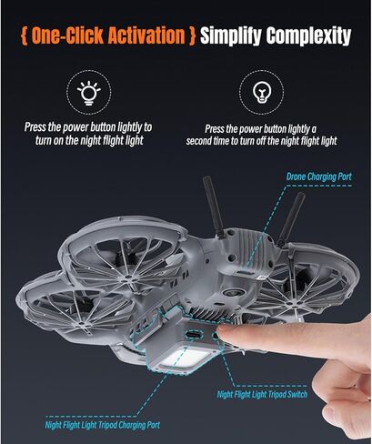 معدات الهبوط LICHIFIT مع أضواء LED قابلة لإعادة الشحن لطائرة DJI Neo 2 بدون طيار، أرجل ممتدة مضيئة 2 في 1، أضواء طيران ليلية تحذيرية، دعامة رفع، مسند تعزيز الارتفاع Neo2 in Saudi Arabia