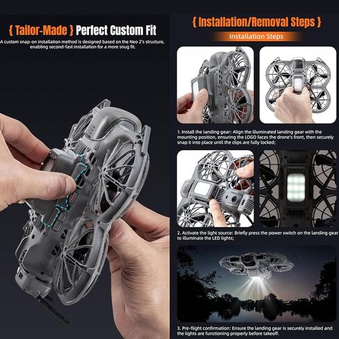 معدات الهبوط LICHIFIT مع أضواء LED قابلة لإعادة الشحن لطائرة DJI Neo 2 بدون طيار، أرجل ممتدة مضيئة 2 في 1، أضواء طيران ليلية تحذيرية، دعامة رفع، مسند تعزيز الارتفاع Neo2 in Saudi Arabia