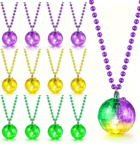 Mardi Gras Beads Necklaces Light Up Neon Mardi Gras Parade Throws Bulk Glow in the Dark Beads LED Disco Bead Necklaces 70s Carnival Throw Party Costume Accessories Party Decor Supplies in Saudi Arabia