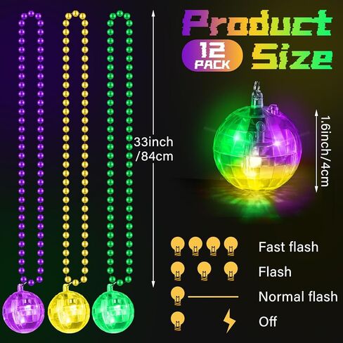 Mardi Gras Beads Necklaces Light Up Neon Mardi Gras Parade Throws Bulk Glow in the Dark Beads LED Disco Bead Necklaces 70s Carnival Throw Party Costume Accessories Party Decor Supplies in Saudi Arabia