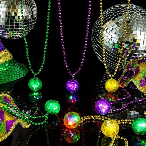 Mardi Gras Beads Necklaces Light Up Neon Mardi Gras Parade Throws Bulk Glow in the Dark Beads LED Disco Bead Necklaces 70s Carnival Throw Party Costume Accessories Party Decor Supplies in Saudi Arabia