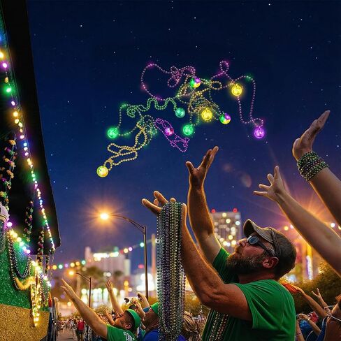 Mardi Gras Beads Necklaces Light Up Neon Mardi Gras Parade Throws Bulk Glow in the Dark Beads LED Disco Bead Necklaces 70s Carnival Throw Party Costume Accessories Party Decor Supplies in Saudi Arabia