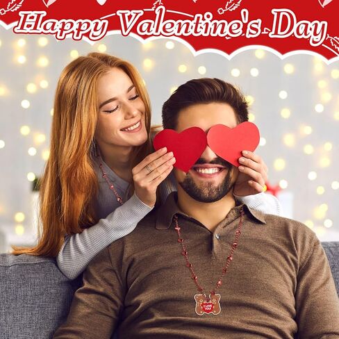 Ecally 24 قطعة من قلادات خرز عيد الأم، قلادات مطرزة باللون الوردي، إكسسوارات على شكل قلب وردي، فيونكة وردية لحفلة عيد الأم in Kuwait