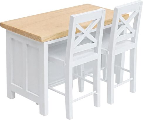 Miniature Dollhouse Kitchen Island & 2Pcs Stools, Furniture Modern 1/12 Scale Doll House Accessories Mini Wooden Chair and Table Set for Dining Room Restaurant Pub Bar Scene, Realistic Items, White in Saudi Arabia