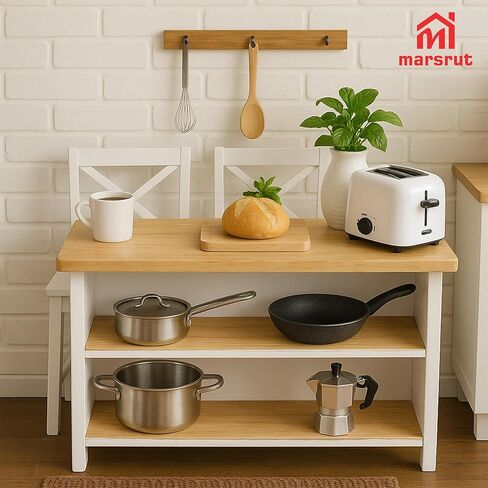 Miniature Dollhouse Kitchen Island & 2Pcs Stools, Furniture Modern 1/12 Scale Doll House Accessories Mini Wooden Chair and Table Set for Dining Room Restaurant Pub Bar Scene, Realistic Items, White in Saudi Arabia