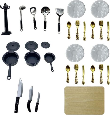 Cayway Miniature Kitchen Accessories Miniature Cookware Accessories Mini Food Accessory Mini Pot Dish Knife Fork for Play Food Toys in Saudi Arabia