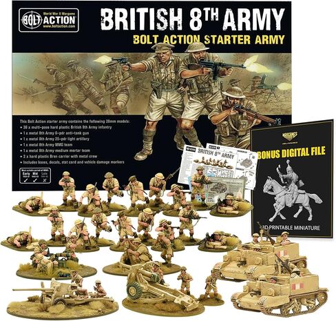 تم تسليم ألعاب الحرب - منمنمات عمل بولت من ألعاب لورد، مجموعة بداية الجيش البريطاني الثامن مع تنزيل STL مصغر إضافي - رجال الجيش البلاستيكي بمقياس 28 مم من الحرب العالمية الثانية لألعاب الحرب in Kuwait