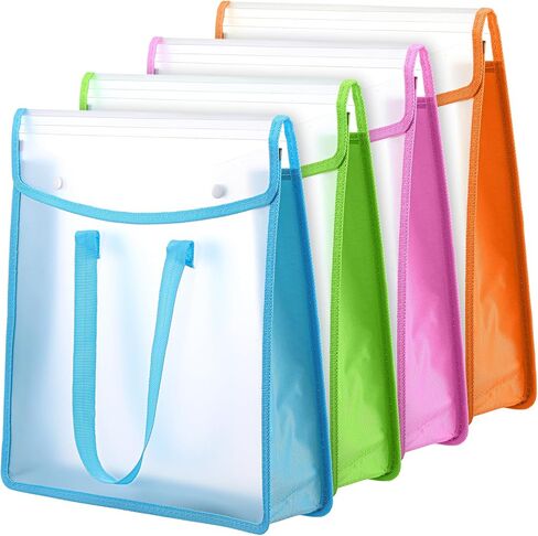 4 Pack Expandable Scrapbook Paper Storage Organizer, 12 x 12 Paper Folio with Handle for Scrapbooking, Vinyl, Cardstock (Green, Pink, Orange, Blue) in Kuwait