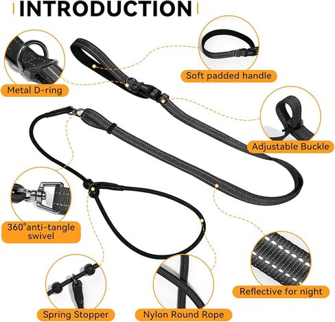 Hands Free Slip Lead Dog Leash, Crossbody & Waist Leash for Walking Running, No-Pull Dog Training Lead for Small & Medium Dogs, Multifunctional Adjustable Lead 4-8FT. (Black) in Saudi Arabia