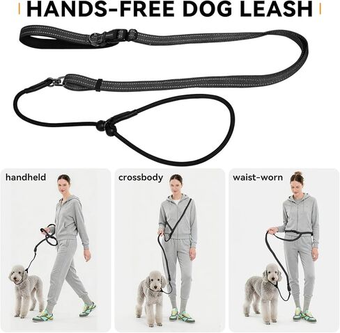 Hands Free Slip Lead Dog Leash, Crossbody & Waist Leash for Walking Running, No-Pull Dog Training Lead for Small & Medium Dogs, Multifunctional Adjustable Lead 4-8FT. (Black) in Saudi Arabia