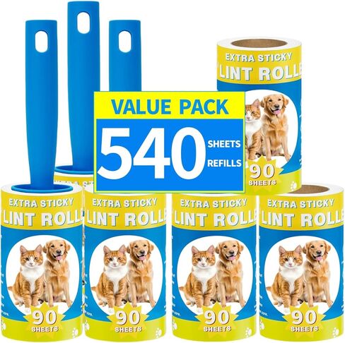Lint Rollers Refills for Pet Hair Extra Sticky 540 Sheets Portable Pet Lint Remover for Clothes, Furniture, Carpet, Dog and Cat Hair Removal in Saudi Arabia