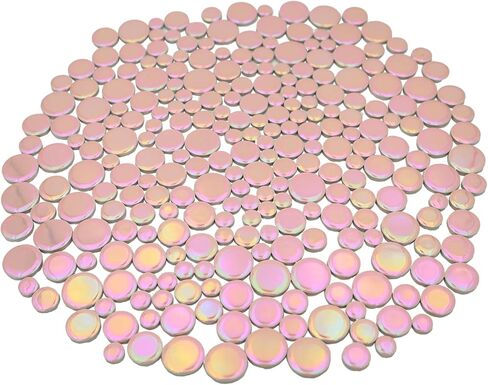 1.1 lbs Iridescent Ceramic Round Mosaic Tiles, 4 Sizes, Multi-Color Glossy Circles for DIY Craft, Backsplash, Home Decor, and Art Projects (Pink) in Saudi Arabia