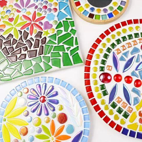 1.1 lbs Iridescent Ceramic Round Mosaic Tiles, 4 Sizes, Multi-Color Glossy Circles for DIY Craft, Backsplash, Home Decor, and Art Projects (Pink) in Saudi Arabia