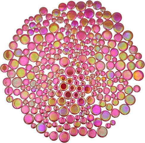 1.1 lbs Iridescent Ceramic Round Mosaic Tiles, 4 Sizes, Multi-Color Glossy Circles for DIY Craft, Backsplash, Home Decor, and Art Projects (Pink) in Saudi Arabia