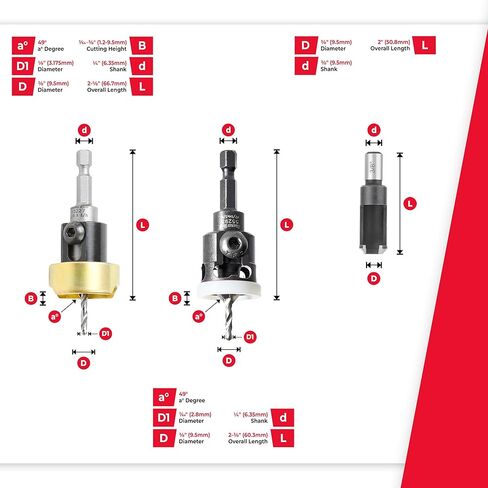 Amana Tool AMS-621 3 قطع من الكربيد ذات الرؤوس الغاطسة مع توقف عمق قابل للتعديل ومجموعة محمل كروي غير قابلة للدفع in Saudi Arabia