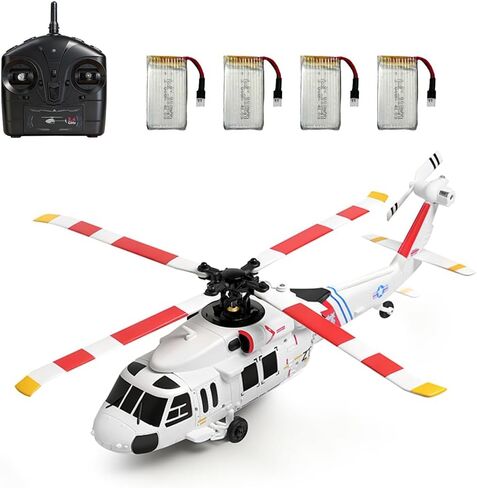 RC Helicopter UH-1K 270 Rescue Livery، طائرة هليكوبتر بدون طيار 4CH صديقة للمبتدئين مع محرك بدون فرش، تثبيت ارتفاع جيروسكوبي 6 محاور، تحديد موضع التدفق البصري، مثالية للطيارين الجدد والعرض (4 بطاريات) in Saudi Arabia