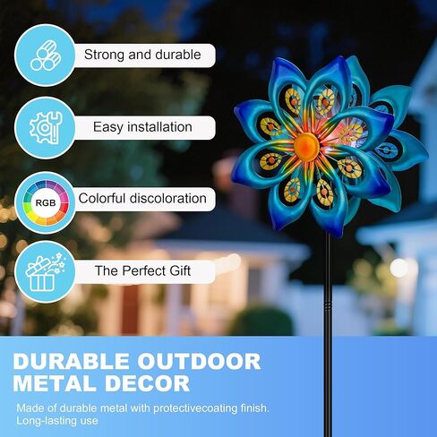 Solar Wind Spinners Outdoor - H60xW13 Metal Yard Art Kinetic Wind Spinners with Colorful LED Crackle Ball, Peacock-Style Windmill for Yard Lawn Garden Decor, Gardening Gifts for Women in Saudi Arabia