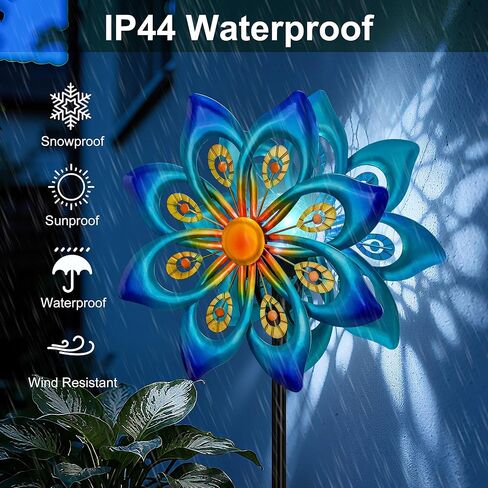 Solar Wind Spinners Outdoor - H60xW13 Metal Yard Art Kinetic Wind Spinners with Colorful LED Crackle Ball, Peacock-Style Windmill for Yard Lawn Garden Decor, Gardening Gifts for Women in Saudi Arabia