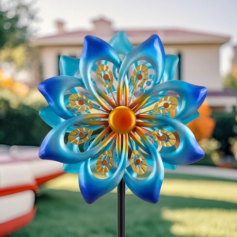 Solar Wind Spinners Outdoor - H60xW13 Metal Yard Art Kinetic Wind Spinners with Colorful LED Crackle Ball, Peacock-Style Windmill for Yard Lawn Garden Decor, Gardening Gifts for Women in Saudi Arabia