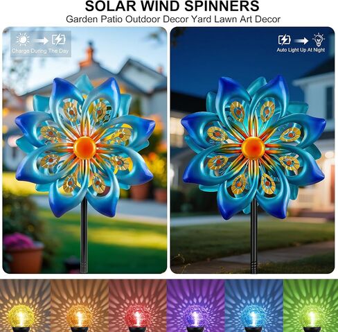 Solar Wind Spinners Outdoor - H60xW13 Metal Yard Art Kinetic Wind Spinners with Colorful LED Crackle Ball, Peacock-Style Windmill for Yard Lawn Garden Decor, Gardening Gifts for Women in Saudi Arabia