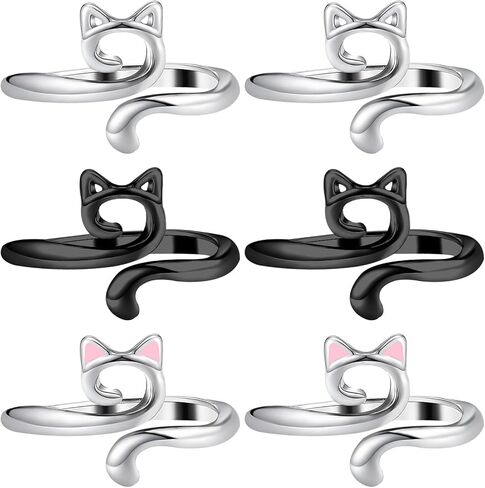 Thinp 6 Pcs Knitting Crochet Loop Ring for Fingers, Crochet Tension Ring Adjustable Open Yarn Guide Rings with Cat Ear Design Metal Braided Faster Knitting Thimbles Holders Accessories for Women in Saudi Arabia