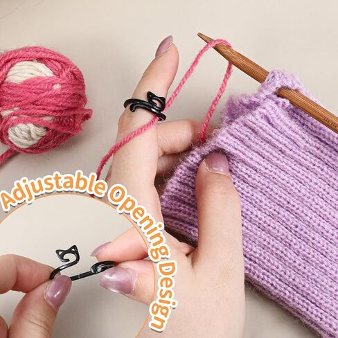 Thinp 6 Pcs Knitting Crochet Loop Ring for Fingers, Crochet Tension Ring Adjustable Open Yarn Guide Rings with Cat Ear Design Metal Braided Faster Knitting Thimbles Holders Accessories for Women in Saudi Arabia