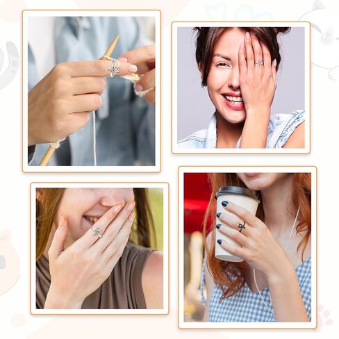 Thinp 6 Pcs Knitting Crochet Loop Ring for Fingers, Crochet Tension Ring Adjustable Open Yarn Guide Rings with Cat Ear Design Metal Braided Faster Knitting Thimbles Holders Accessories for Women in Saudi Arabia
