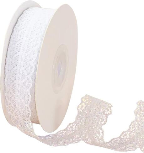 1.2Inch 25Yards Lace Fabric Trim Ribbon for Gift Wrapping, Wedding Party Decoration, Handbook Diary, DIY Crafts Sewing, Flower Ribbon (White) in Kuwait