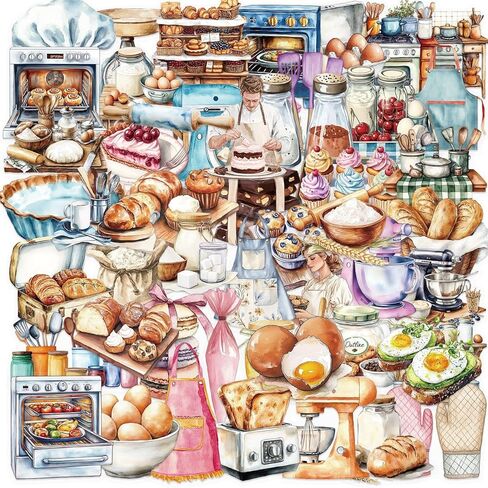 50Pcs Funny Baking Stickers,Transparent Realistic Bakery PET Waterproof Sticker for Laptop,Stationery,Scrapbooking,Water Bottles,Phone Case,Bakery Themed Party Decorations Food Junkie(Baking) in Kuwait