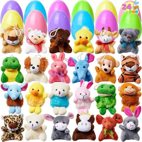 JOYIN 24 Pack Prefilled Easter Eggs of Mini Stuffed Animal Plush Toys Baster Stuffer Filler for Kids Easter Egg Hunt Game, Classroom Prize Supplies in Saudi Arabia